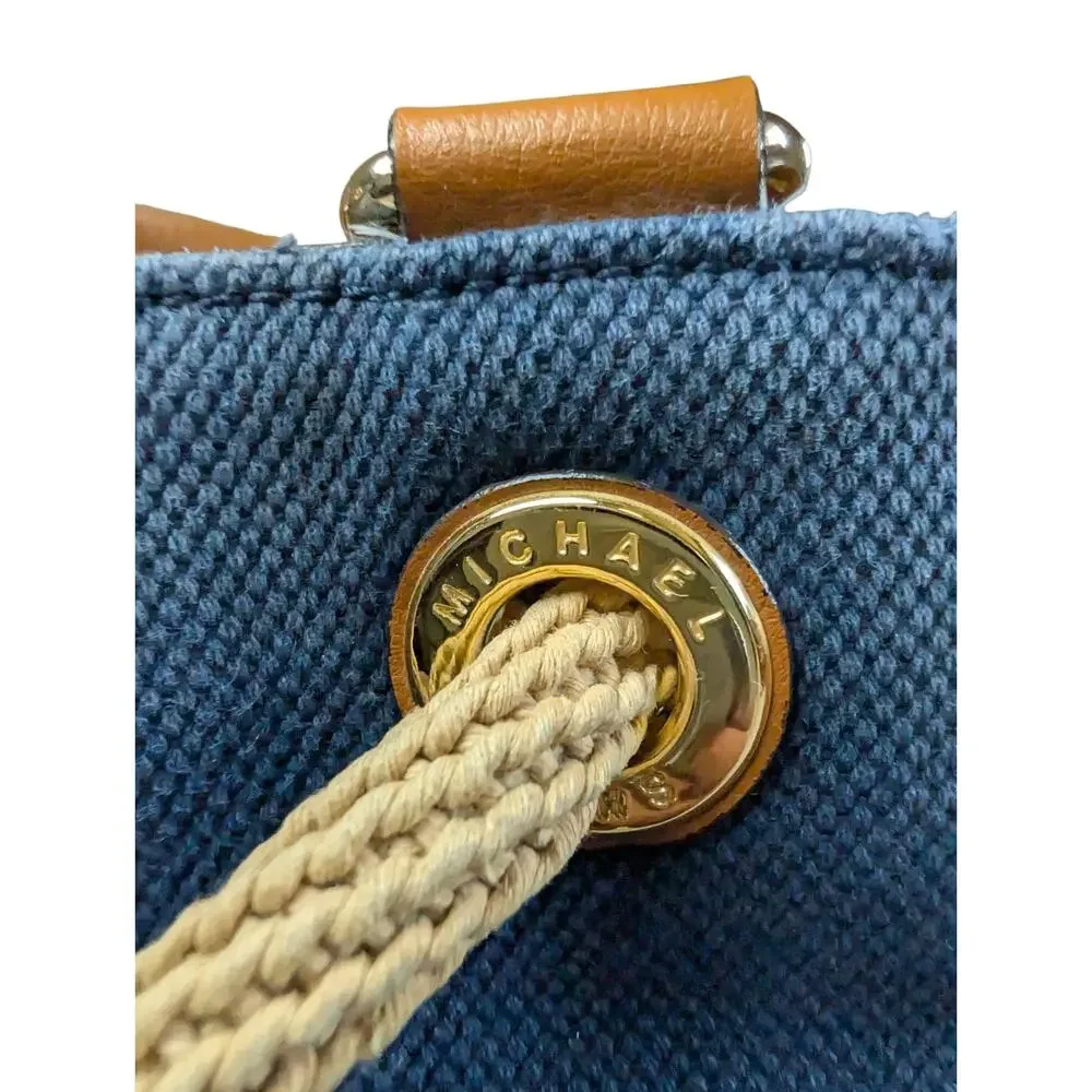 Michael Kors Marina Canvas Rope Tassel Large Bucket Bag Drawstring Blue